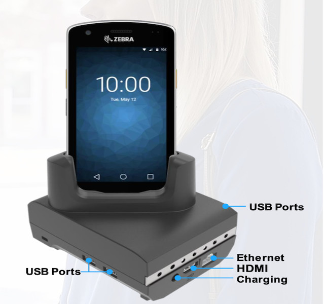 Un socle pour transformer les EC50 et EC55 en poste de travail complet ©Zebra Technologies Un socle pour transformer les EC50 et EC55 en poste de travail complet ©Zebra Technologies