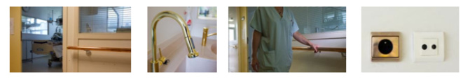 Equipements en cuivre Antimicrobial Copper du service de réanimation de l’hôpital de Rambouillet. Les éléments choisis sont les surfaces les plus touchées par les patients et le personnel hospitalier et constituent des vecteurs de propagation des bactéries au sein des hôpitaux.