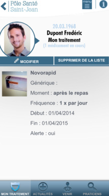 Suivi de traitement par patient du Pôle Santé Saint-Jean via l'appli mobile Saint-Jean Suivi de traitement par patient du Pôle Santé Saint-Jean via l'appli mobile Saint-Jean