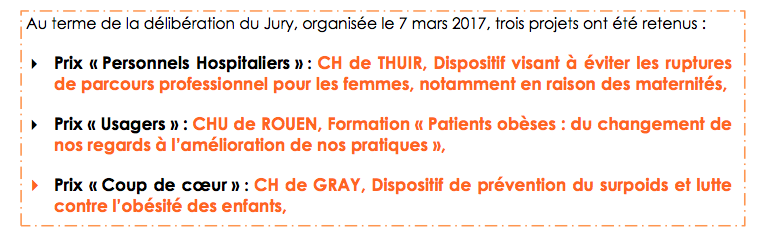 Prix des valeurs hospitalières 2017 :
 des actions innovantes en matière de promotion de l’égalité à l’hôpital ! Prix des valeurs hospitalières 2017 :
 des actions innovantes en matière de promotion de l’égalité à l’hôpital !