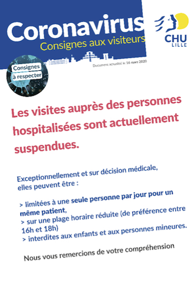 Depuis lundi, les visites sont suspendues ou limitées. © CHU de Lille