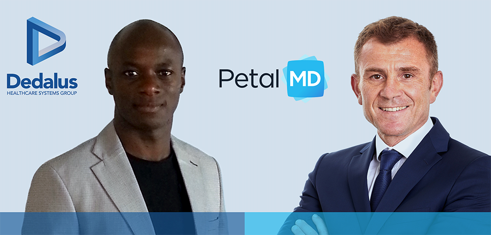 De gauche à droite Ibrahima SIDIBE, Directeur Stratégie Solutions et Innovations pour Dedalus, Jasmin MULALIC, Vice-Président Europe de PetalMD.