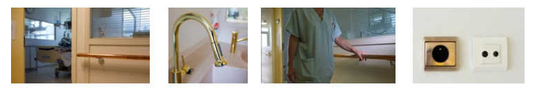 Equipements en cuivre Antimicrobial Copper du service de réanimation de l’hôpital de Rambouillet. Les éléments choisis sont les surfaces les plus touchées par les patients et le personnel hospitalier et constituent des vecteurs de propagation des bactéries au sein des hôpitaux.