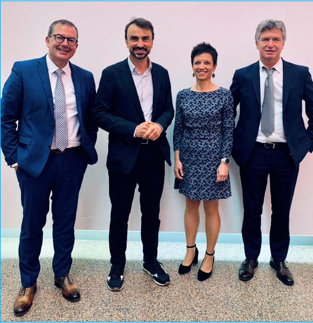 Raymond LE MOIGN (Directeur Général des HCL), Grégory DOUCET (Maire de Lyon), Virginie VALENTIN (Directrice Générale Adjointe des HCL) et Philippe PIN (Directeur des achats des HCL), le 14 octobre, à l’issue du Conseil de surveillance des HCL qui a acté la mise en œuvre opérationnelle d’un plan de sobriété énergétique.