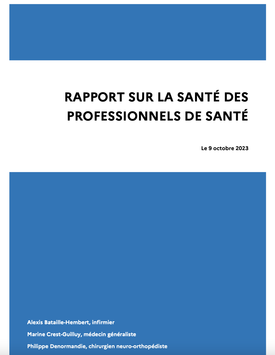 Remise publique du rapport sur la santé des professionnels de santé