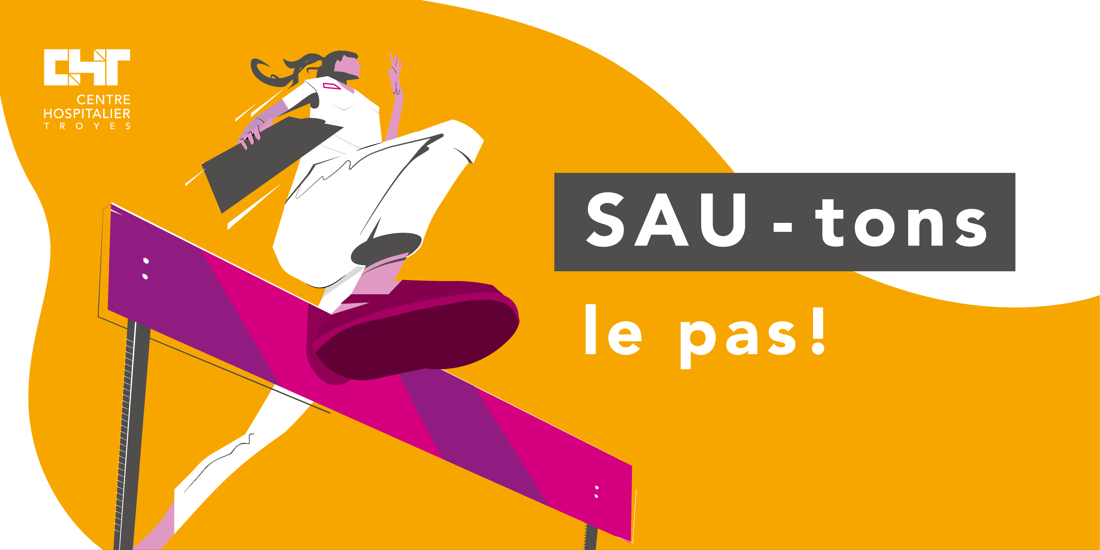 Identité graphique du projet « SAU-tons le pas », nommé et illustré collectivement par les membres des groupes de travail ayant participé au projet de refondation. @CH de Troyes